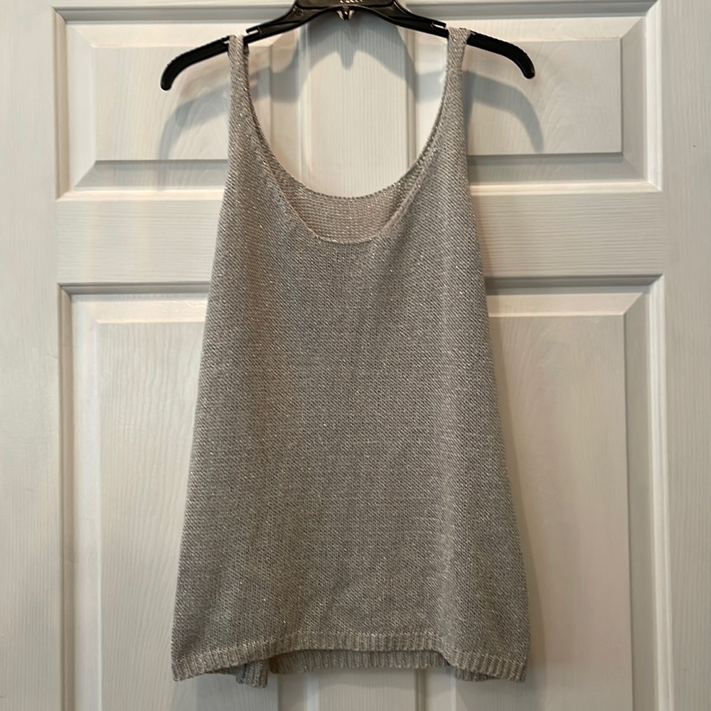 Metallic gray knit tank top